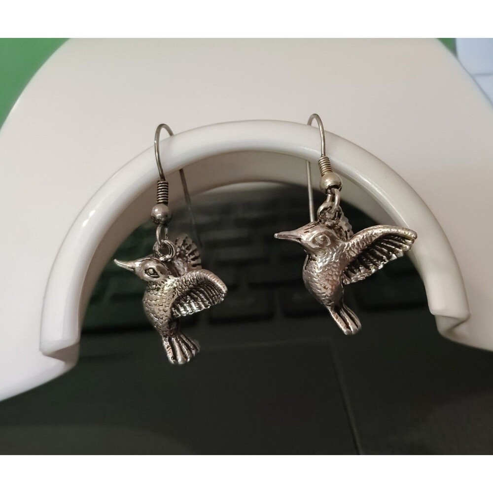 Hummingbird Dangle Earrings Silver Tone Bird Charm Nature Jewelry Cute Gift Pair